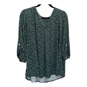 Beacon Teal and White Patterned Women’s Blouse 1/4 Sleeve Stretchy Blouse Top